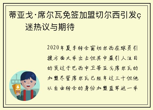 蒂亚戈·席尔瓦免签加盟切尔西引发球迷热议与期待 蒂亚戈·席尔瓦免签加盟切尔西引发球迷热议与期待